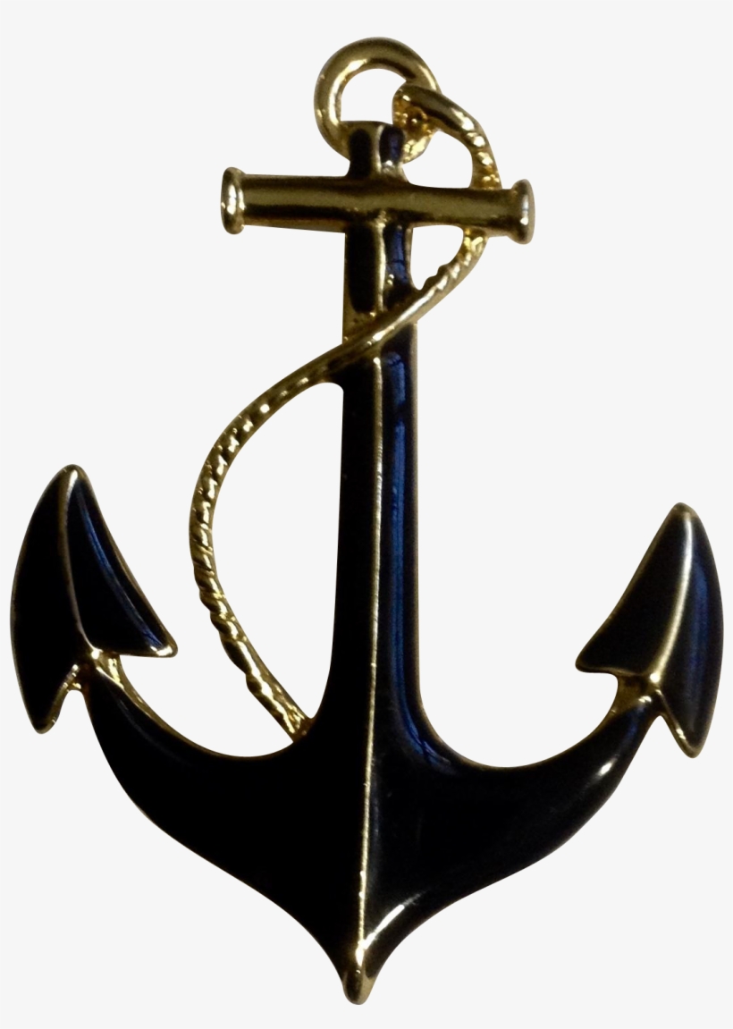 Vintage Nautical Dark Blue Gold Tone Ship Anchor Pin - Ship, transparent png #3202489