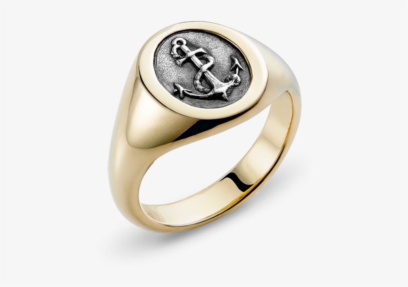 18ct Yellow Gold Small Oval Hopes Anchor Signet Ring - Ring, transparent png #3202754