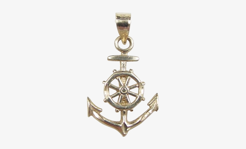 Vintage 14k Gold Anchor And Ships Wheel Charm - Anchor, transparent png #3203102
