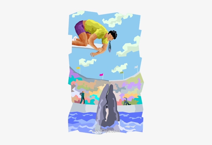 Whale Trainer On Diving Board Royalty Free Vector Clip - Cartoon, transparent png #3203508