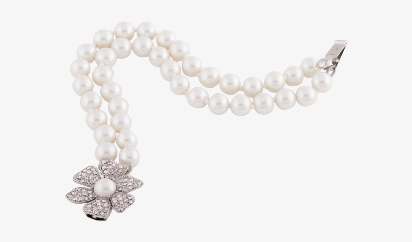 Roll Over Image To Zoom In - Double Strand Pearl Bracelet With Pavé Flower, transparent png #3204813
