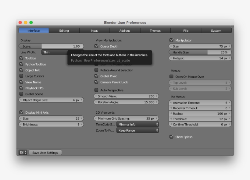 A Dialog Box Showing The Interface Tab Of Blender - Blender, transparent png #3205472