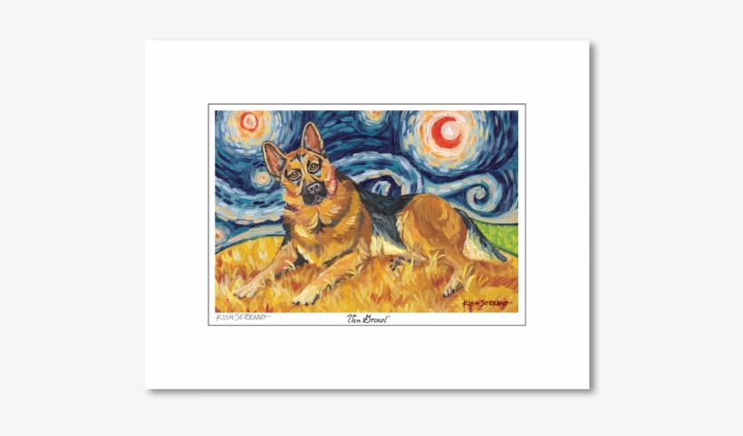 German Shepherd Starry Night Matted Print - Toland Home Garden Van Growl- German Shepherd Garden, transparent png #3209885