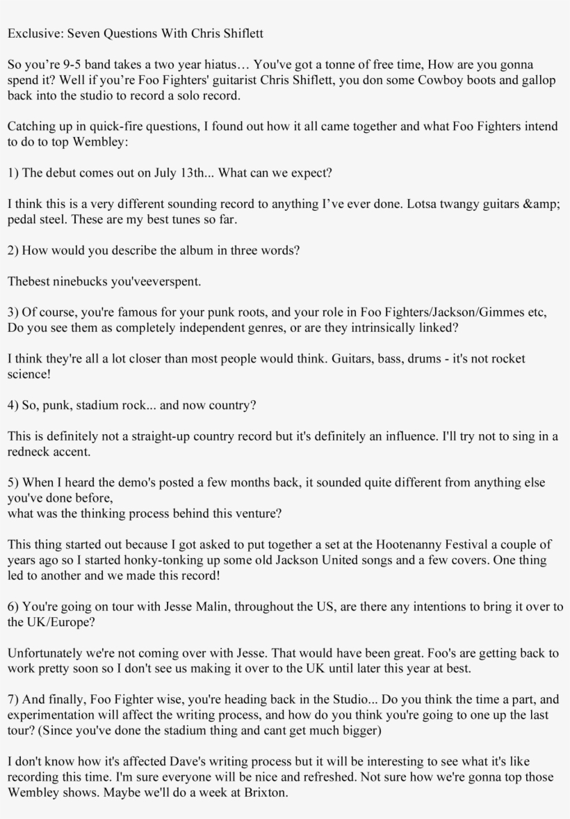7 Q's With Foo Fighter's Chris Shiflett - Document, transparent png #3219126