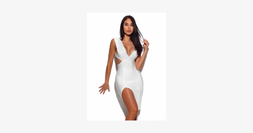"pearl" Sexy White Cut Out Detail Bandage Dress - Sukienka Z Głębokim Dekoltem, transparent png #3221437