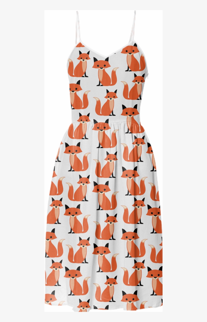 Shop Cute, Kawaii Hipster Fox Pattern Of Foxes Summer - Fox Pattern Dress, transparent png #3224285