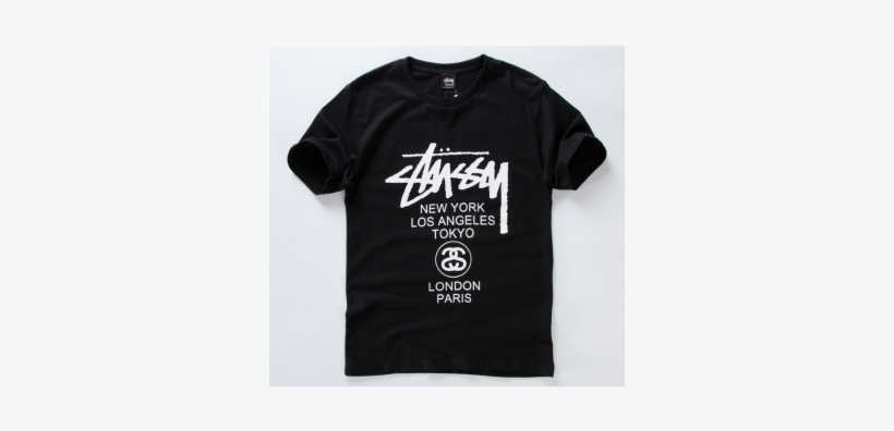 Stussy Logo World Tour Crewneck T-shirt - Stussy World Tour Tee Meduim, transparent png #3225151