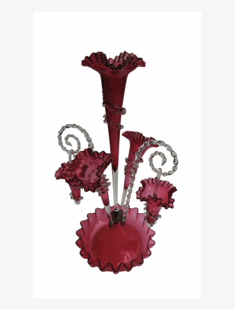 Victorian Cranberry Glass Epergne 3 Trumpets And 2 - Epergne, transparent png #3225862