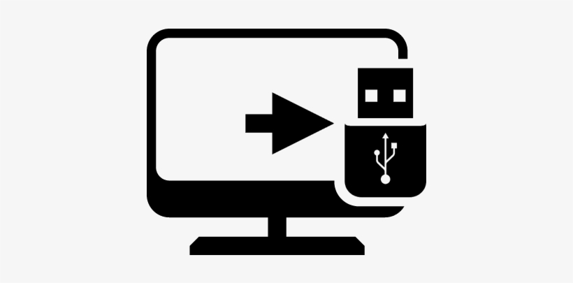 Desktop Computer Screen With Flash Drive Symbol Vector - Desktop Mobile Icon, transparent png #3227044