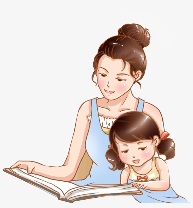 Hand Drawn Cartoon Mother Child Reading Decorative - การ์ตูน แม่ และ เด็ก -  Free Transparent PNG Download - PNGkey