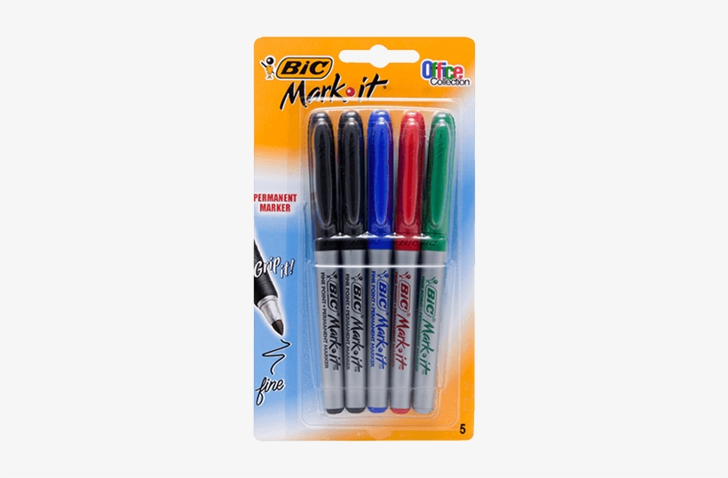 Brilliant Coloured Markers, Highlighters For All Marking - Bic Mark It Fine Office Permanent Marker 5 Pack Assorted, transparent png #3229330