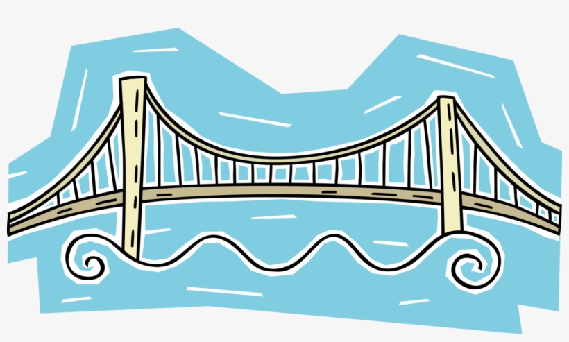 Vector Illustration Of Suspension Bridge Roadway Across - Simple Bridge Cartoon, transparent png #3229398