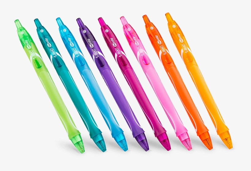 Eight Gelocity Pens Of Different Colors In A Row - Bic Gel-ocity Quick Dry Retractable Gel, transparent png #3229589