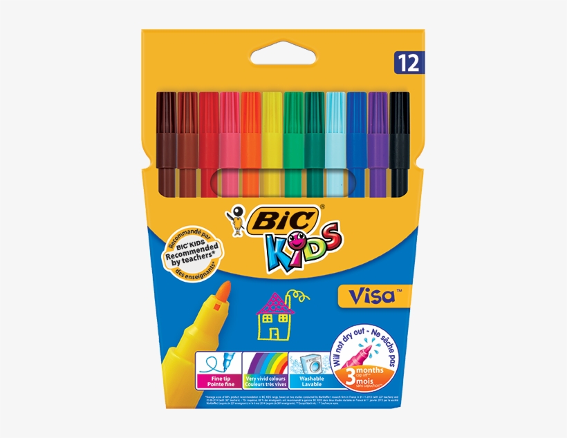 Visa™ Felt Pens 12 Colors - Bic Kids Visa 12 Felt Tip Pens, transparent png #3229719