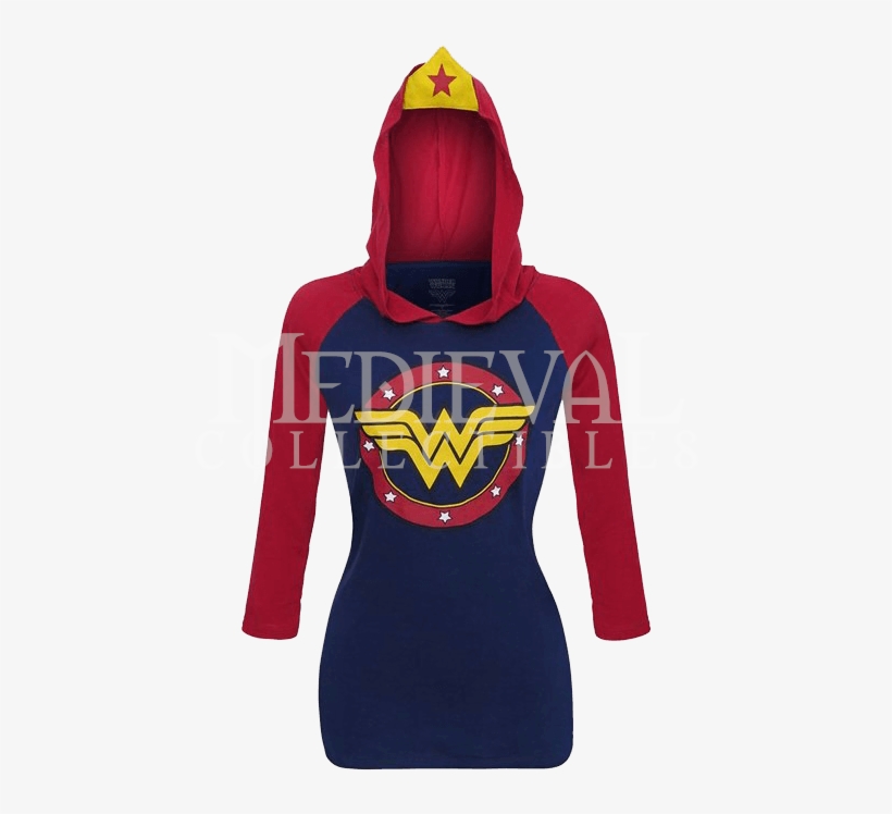 Wonder Woman Raglan Hoodie With Crown - Wonder Woman, transparent png #3230628