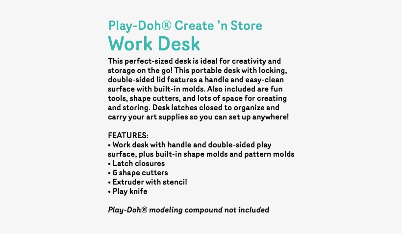 Play Doh® Create 'n Store Work Desk This Perfect Sized - Dohvinci Art Basic Set, transparent png #3231990