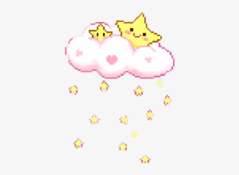 Pixel Game Cute Star Cloud Rain Pink Yellow Smile Aesth - Cat, transparent png #3235637