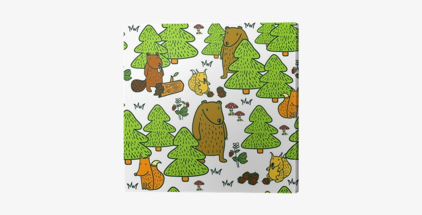 Cute Pattern With Cartoon Forest Animals Canvas Print - Stock Illustration, transparent png #3237593