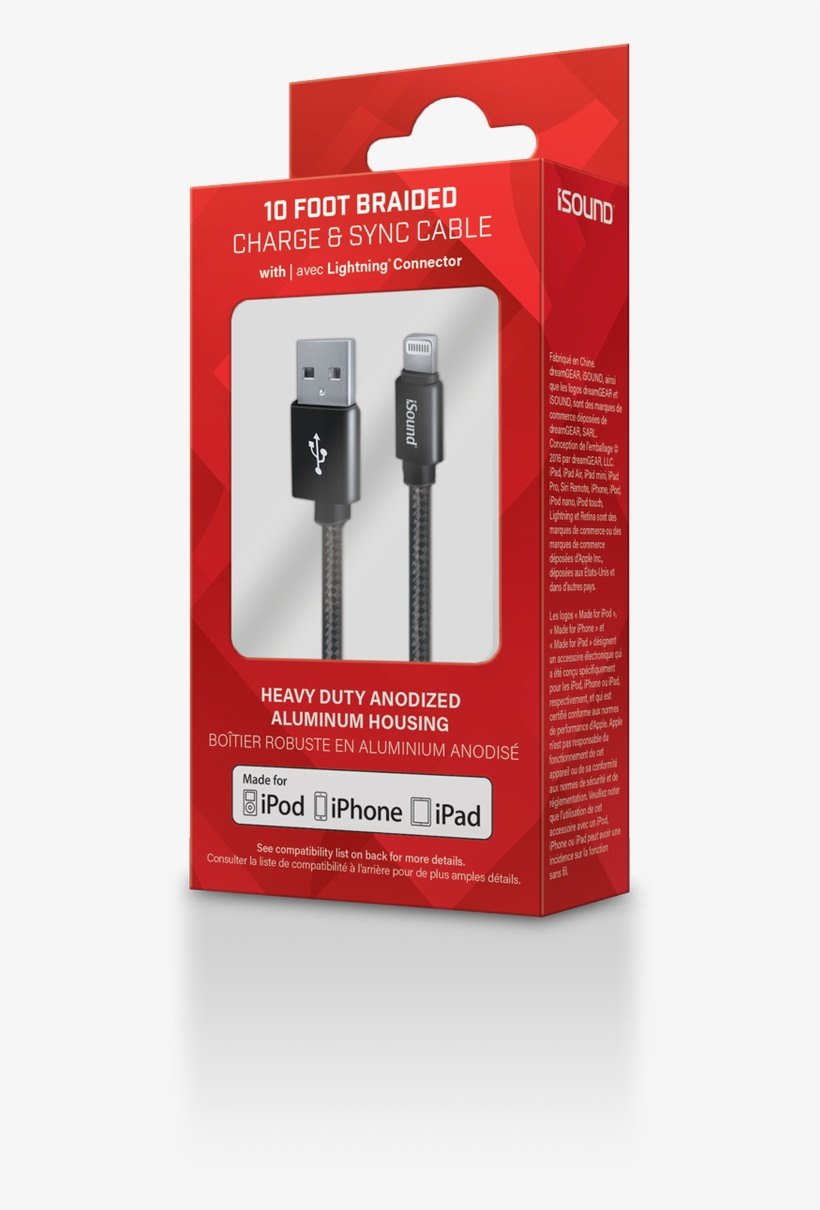 Isound Lightning Cable 10ft Charge Sync Braided Apple, transparent png #3239429