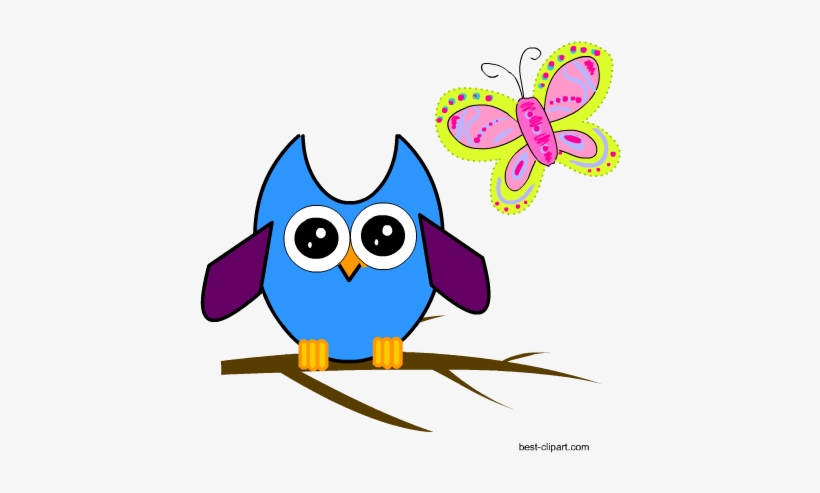 Cute Owl And A Butterfly Free Clip Art Png Image - Clip Art, transparent png #3243685