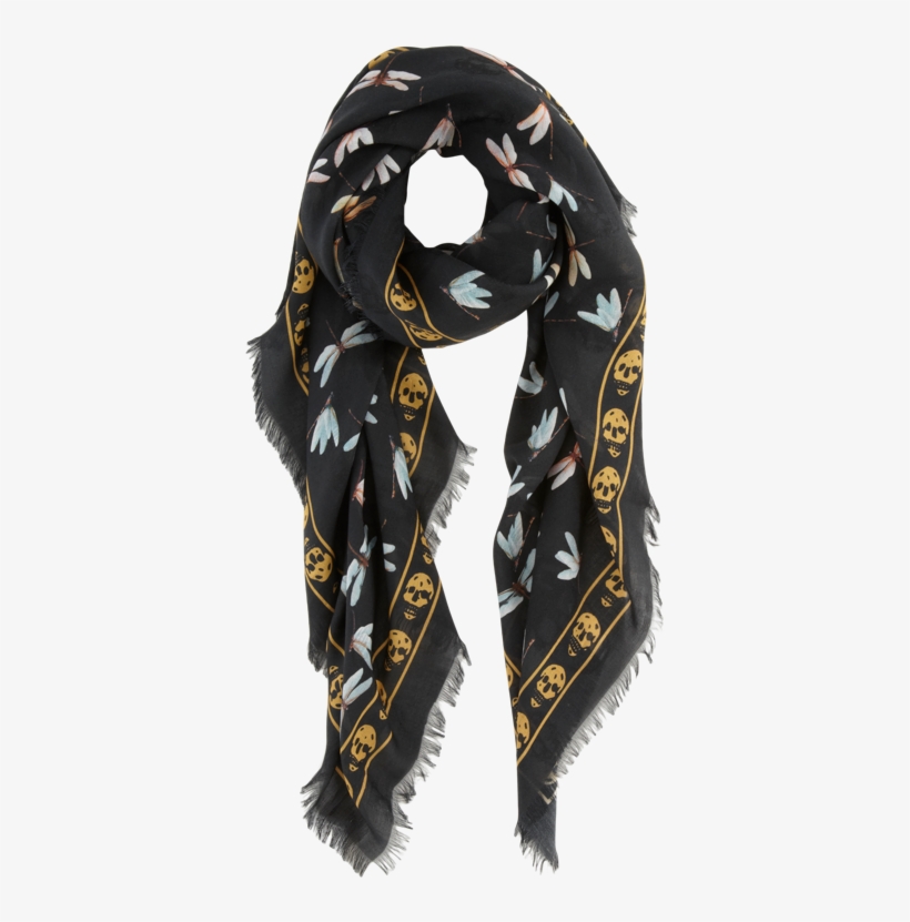Alexander Mcqueen Dragonfly Scarf With Skull Border - Alexander Mcqueen Dragonfly Scarf, transparent png #3246132