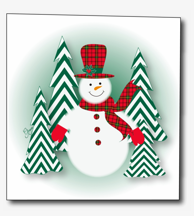 Snowman Red Plaid Top Hat Scarf Chevron Trees Christmas - Curtain, transparent png #3246569