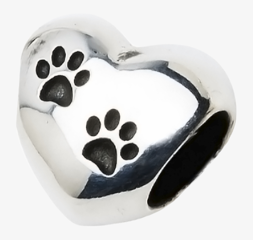 A Beautiful Sterling Silver Heart Charm With Two Paw - Bracelet, transparent png #3252523