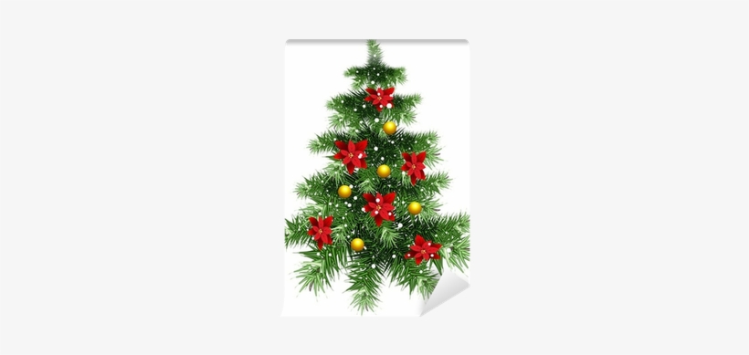 Fluffy Green Christmas Tree With Ornaments Wall Mural - Новогодняя Елка На Прозрачном Фоне, transparent png #3260758