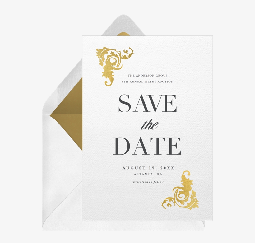 Ornate Gold Corners By Stacey Meacham Design, Llc @greenvelope - Save The Date, transparent png #3264343