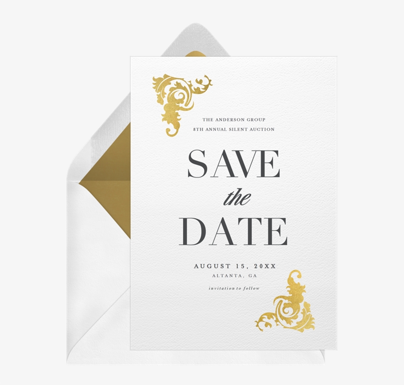 Ornate Gold Corners By Stacey Meacham Design, Llc @greenvelope - Save The Date, transparent png #3264343