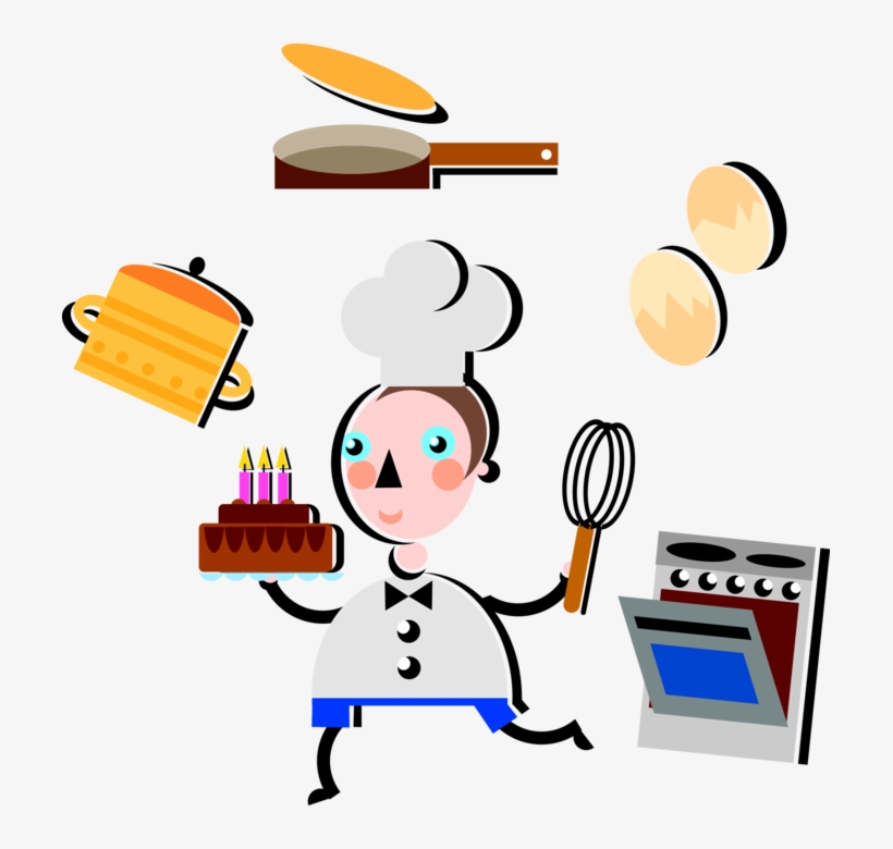 Vector Illustration Of Pastry Chef Bakes Birthday Cake, transparent png #3264907