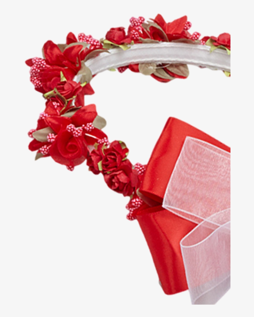 Red Silk Floral Crown Wreath W Satin Back Bows Girls - Wreath, transparent png #3265696