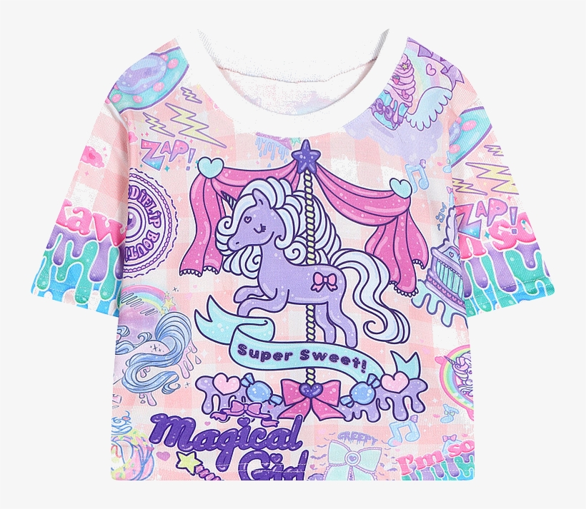 Harajuku Unicorn Bare Midriff Short T Shirt Grils Basic, transparent png #3267173