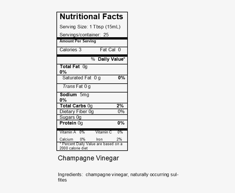 Champagne Vinegar - Nutrition Facts, transparent png #3267751