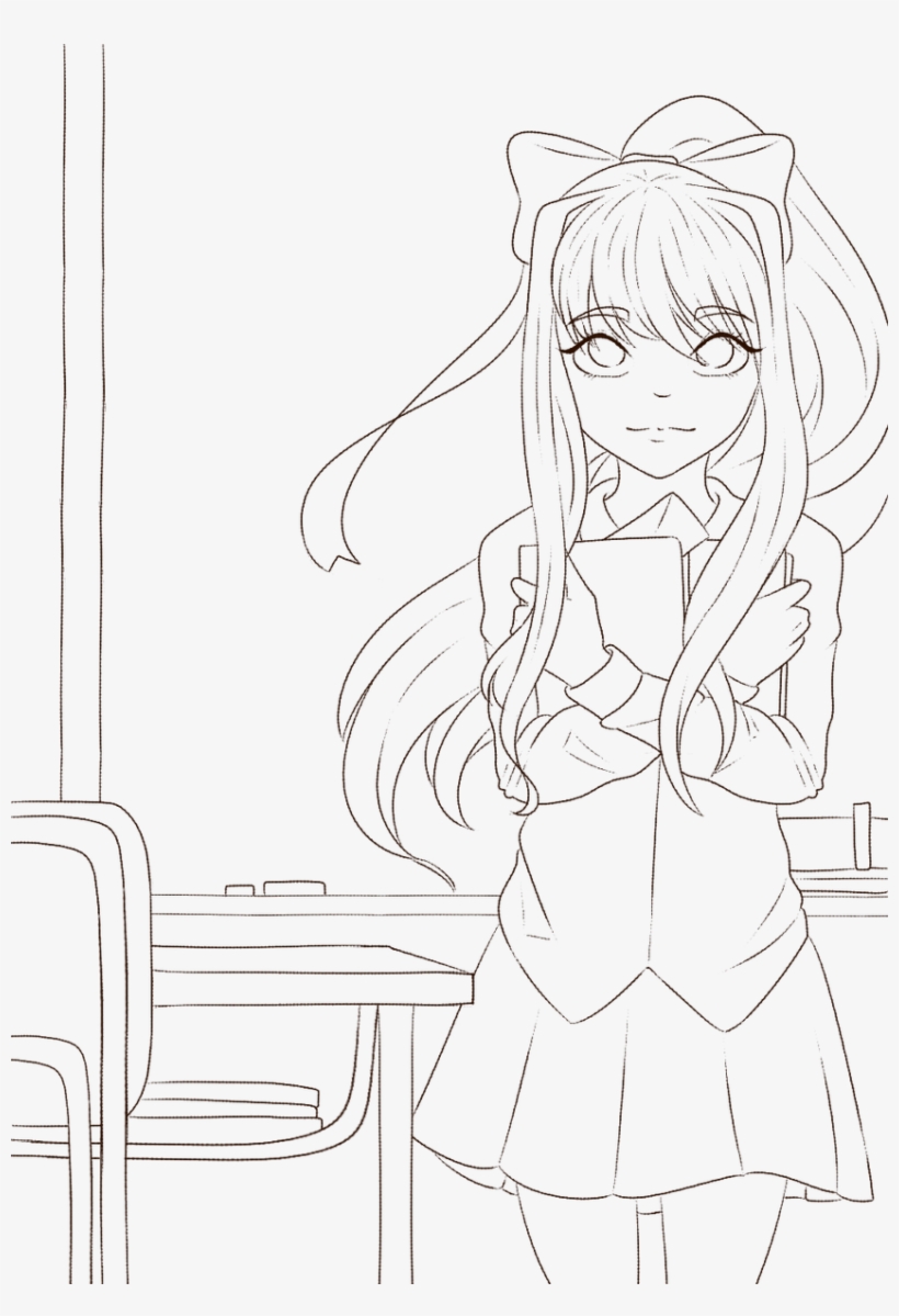 Un Pequeño Lineart De Dokidoki Literature Club, Es - Line Art, transparent png #3270123