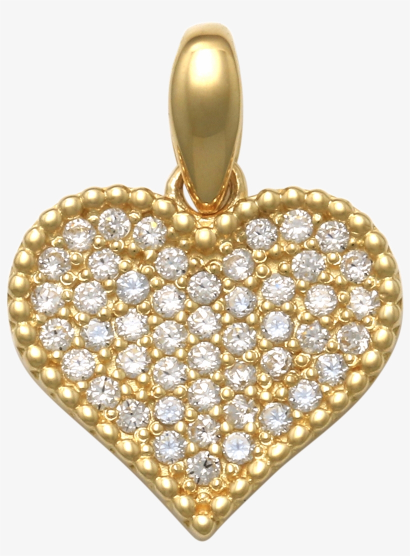 14k Solid Gold Fancy Heart Pendant With Cz - Locket, transparent png #3273095