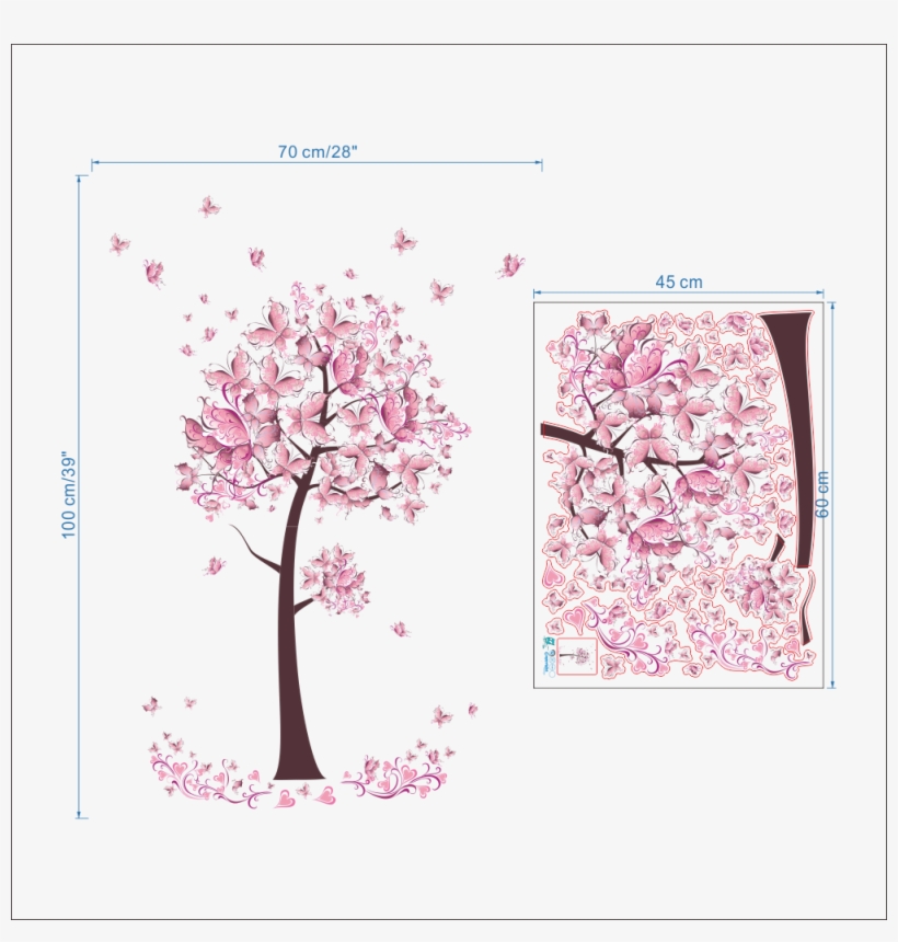 Fancy Wall Decoration 3d Sticker Pink Tree Butterfly - Flower And Girl Wall Stickers, transparent png #3273403