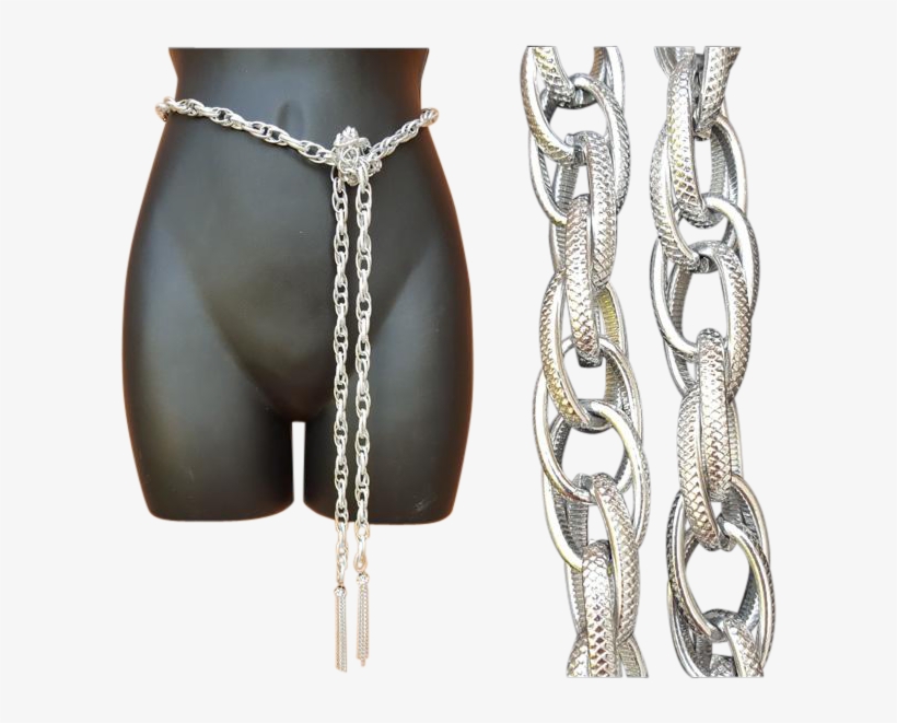 Vintage Belt Made With Textured Aluminum Metal Links - Chain, transparent png #3275298