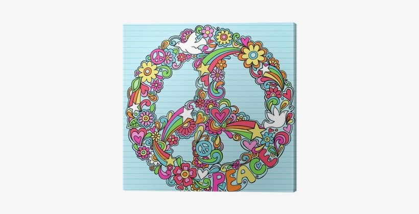 Psychedelic Peace Sign And Dove Vector Doodles Canvas - Flower Power Peace And Love, transparent png #3276320