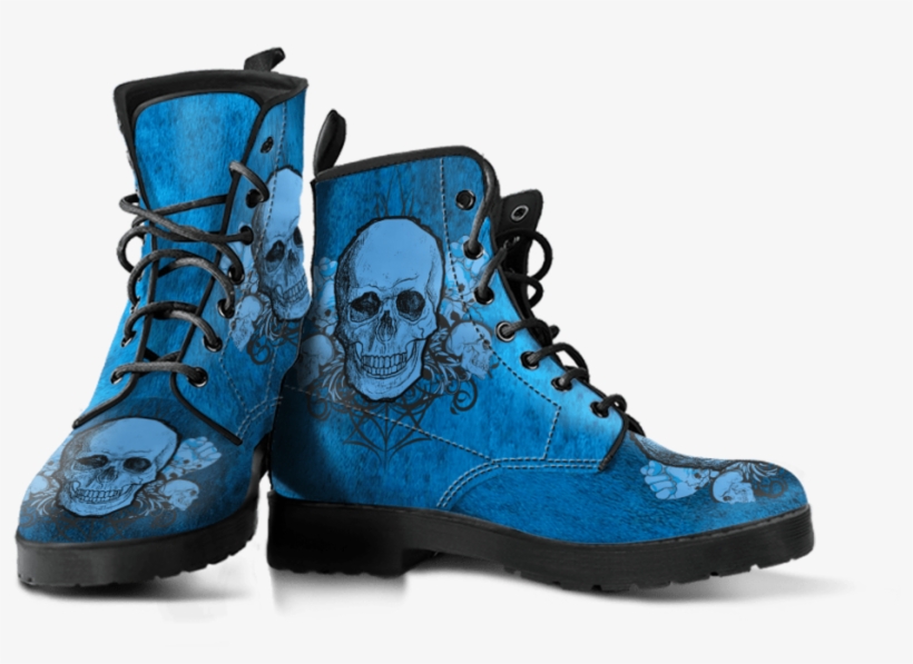 Skull Obsession Blue Punk Leather Boots - Hippie Van, transparent png #3276516