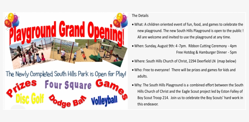 Grand Opening South Hills Playground - South Hills Church Of Christ, transparent png #3277845
