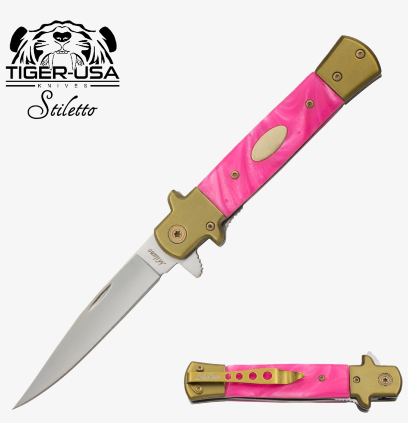 9" Tiger Pink Swirl Italian Milano Stiletto Tactical - Stiletto Style Knife, transparent png #3284599