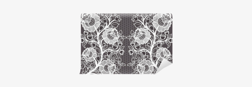 Wide Seamless White Lace Ribbon With Roses - Lace, transparent png #3285870