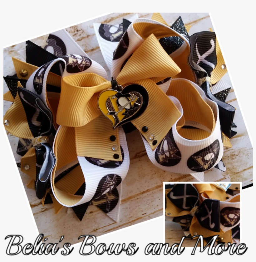 Pittsburgh Penguins Hair Bow Accent With Rhinestones - Basic Pump, transparent png #3292466