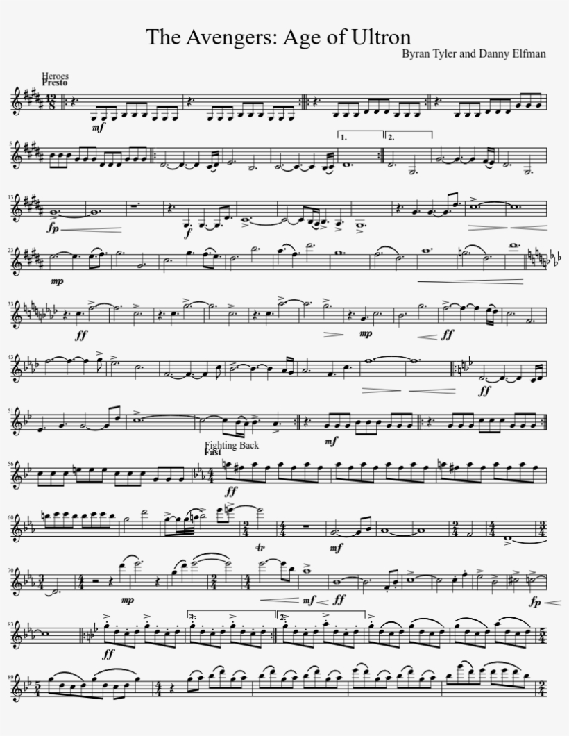 Age Of Ultron Sheet Music Composed By Byran Tyler And - Avengers Age Of Ultron Heroes Sheet Music, transparent png #3296524