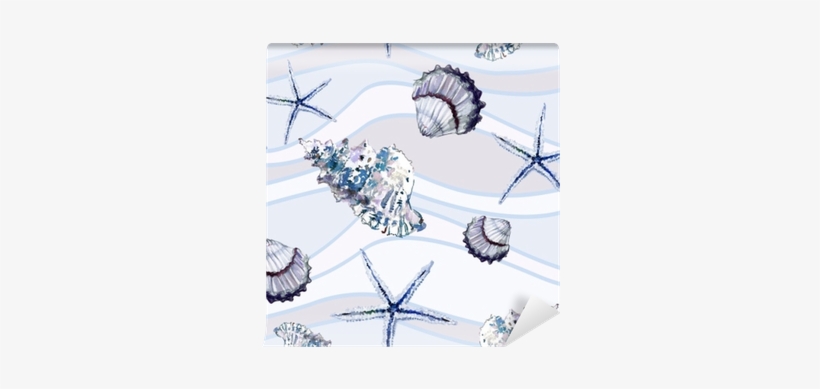 Seamless Marine Pattern With Shells And Starfish On - Sfondo Marino Bianco, transparent png #332740