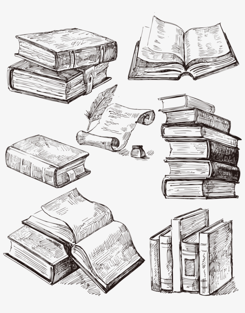 Book Drawing Tattoo Idea - Pen Drawing Stack Of Books, transparent png #333462