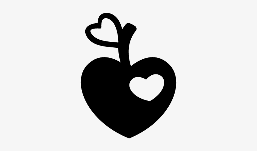 Heart Shaped Apple With Heart Bite And Heart Leaf Shape - Apple Heart Black And White, transparent png #334248