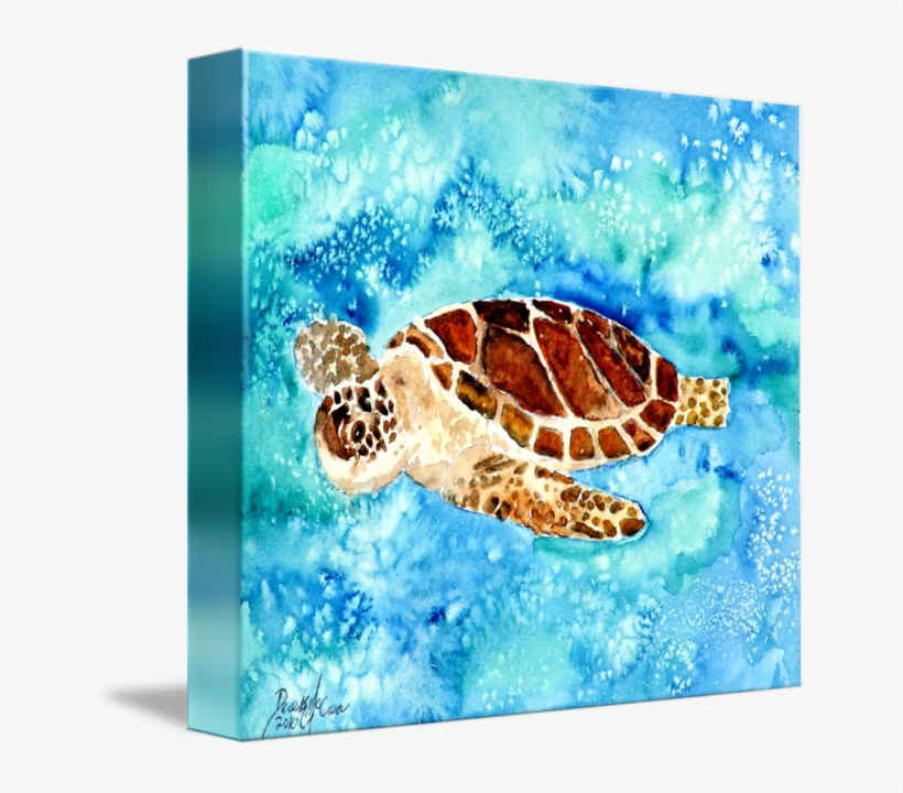 Sea Turtle Sea Life Painting Print By Derek Mccrea - Artwall Derek Mccrea 'getting Down' Gallery-wrapped, transparent png #338505