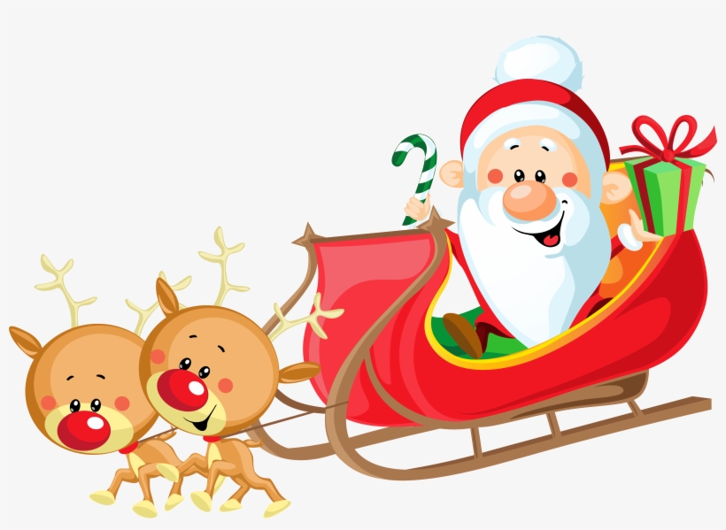 Cute Santa With Sleigh Png Clipart Image - Santa On Sleigh Clipart, transparent png #339458